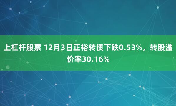 上杠杆股票 12月3日正裕转债下跌0.53%,转股溢价率30.16%