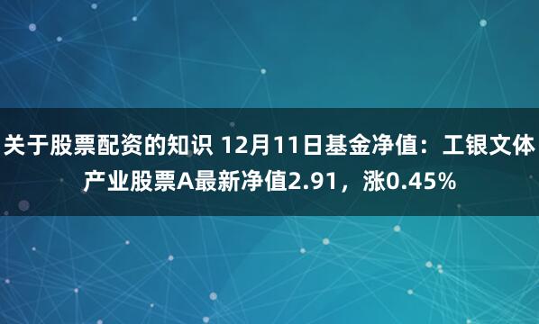 关于股票配资的知识 12月11日基金净值:工银文体产业股票A最新净值2.91,涨0.45%